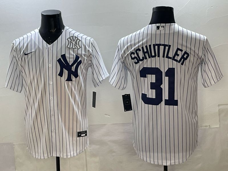 Men New York Yankees #31 Schuttler white stripe Game Nike MLB 2025 Jersey 005